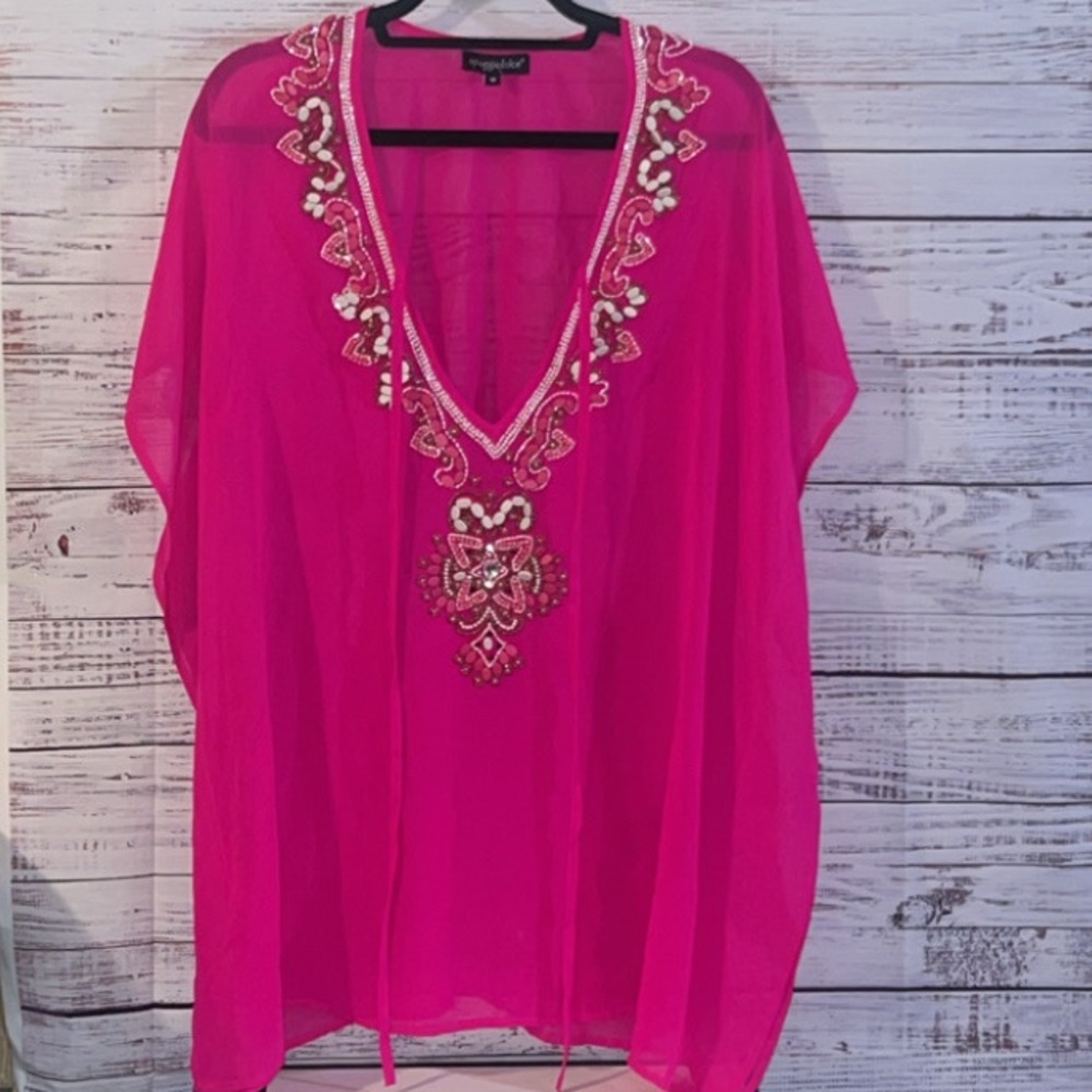Spiaggia Dolce Beaded Neon Pink Coverup